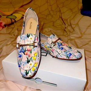 Pink floral Aldo loafers